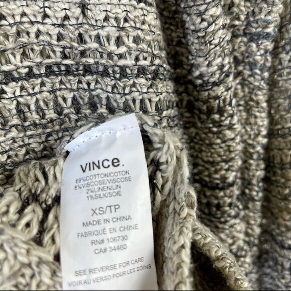 Vince Marled Open Knit Drop Shoulder Tunic Length Cotton Linen Silk Sweater XS - Picture 9 of 12